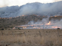 Fight fire with fire - ten vehicles starting fires below mountain